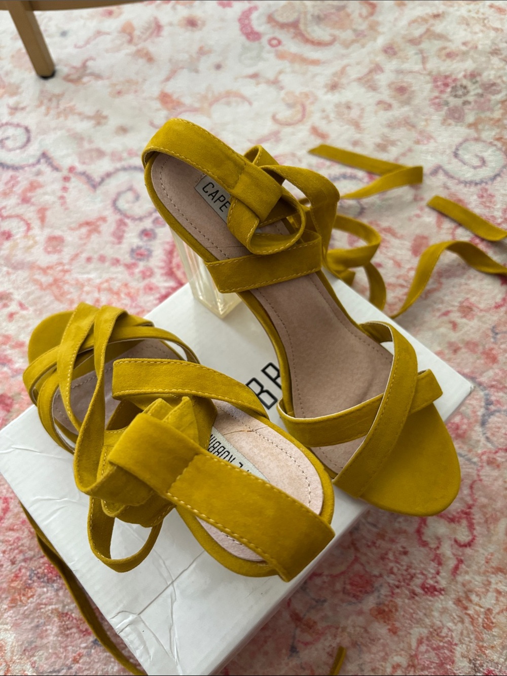 Cape Robbin Mustard Yellow Lace-Up Block Heel Sandals - Picture 5 of 7